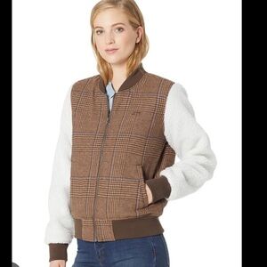 Vans Junction Sherpa bomber Blue plaid Brown Jacket women’s sz S full zip